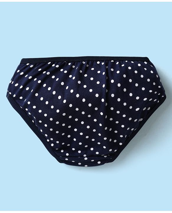 Babyhug 100% Cotton Single Jersey Knit Panties With Polka Dots & Star Print Pack Of 3 - Navy Blue Yellow & White