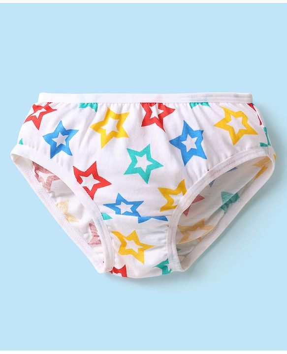 Babyhug 100% Cotton Single Jersey Knit Panties With Polka Dots & Star Print Pack Of 3 - Navy Blue Yellow & White