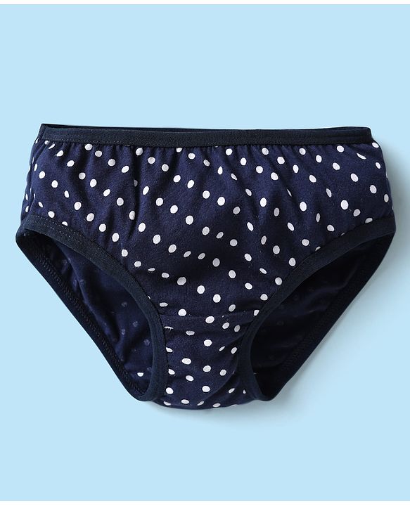 Babyhug 100% Cotton Single Jersey Knit Panties With Polka Dots & Star Print Pack Of 3 - Navy Blue Yellow & White