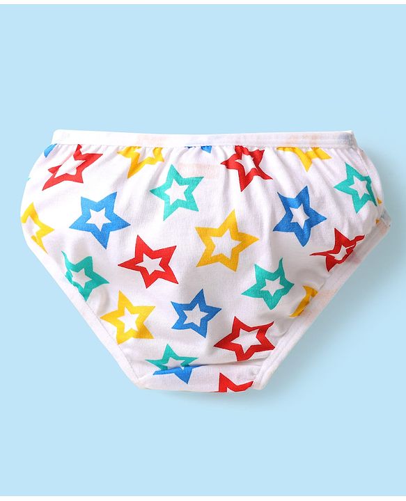Babyhug 100% Cotton Single Jersey Knit Panties With Polka Dots & Star Print Pack Of 3 - Navy Blue Yellow & White