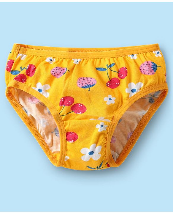 Babyhug 100% Cotton Single Jersey Knit Panties With Polka Dots & Tropical Theme Print Pack Of 3 - White Yellow & Red