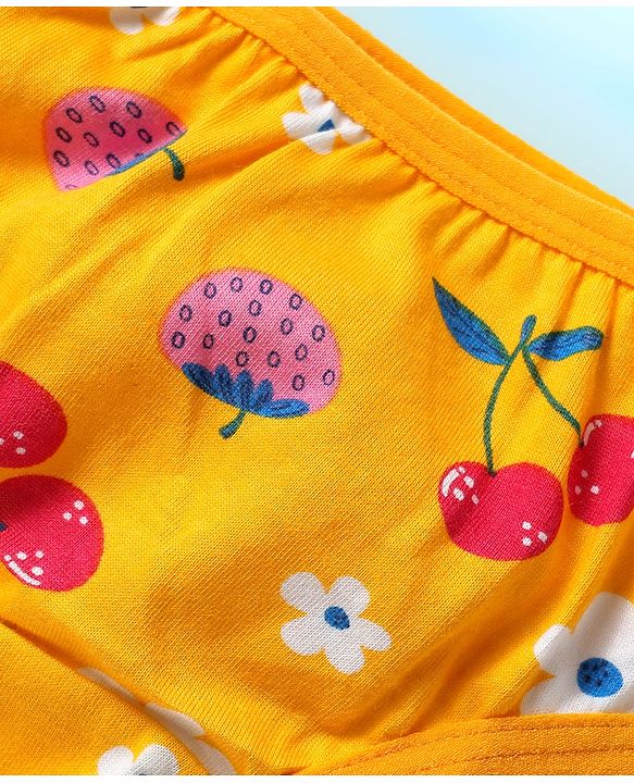 Babyhug 100% Cotton Single Jersey Knit Panties With Polka Dots & Tropical Theme Print Pack Of 3 - White Yellow & Red