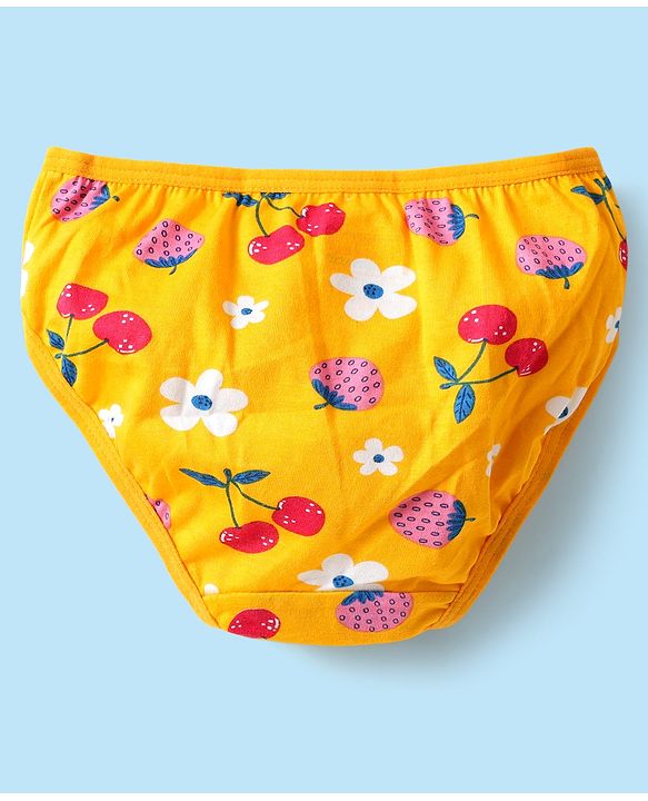 Babyhug 100% Cotton Single Jersey Knit Panties With Polka Dots & Tropical Theme Print Pack Of 3 - White Yellow & Red