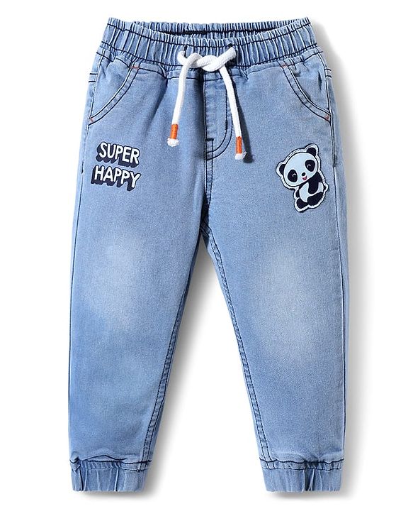 Babyhug Denim Full Length with Stretch Washed Distressed Jeans Solid Colour-  Blue