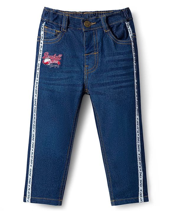 Babyhug Full Length Denim Jeans With Stretch & Tape Detailing - Blue