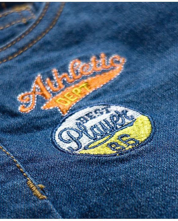 Babyhug Full Length Denim Jeans With Stretch & Text Embroidery - Blue