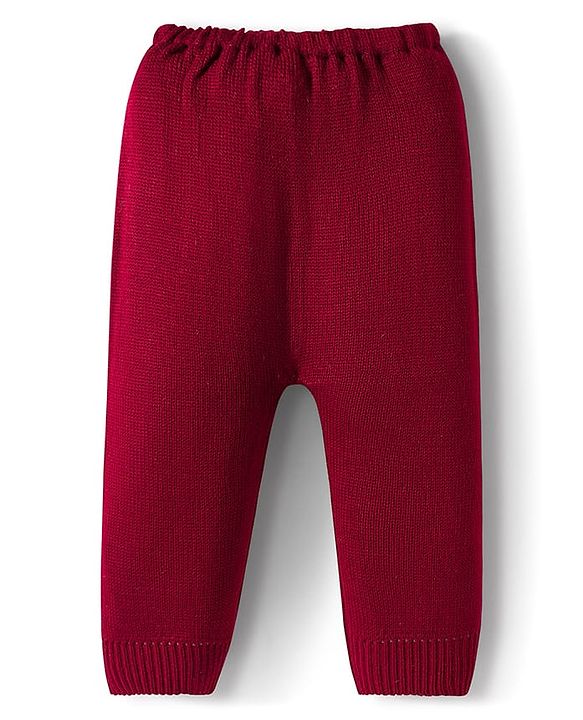 Babyhug Knitted Full Sleeves Striped Sweater Set - Maroon & White