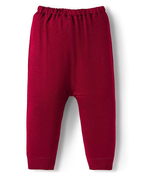 Babyhug Knitted Full Sleeves Striped Sweater Set - Maroon & White