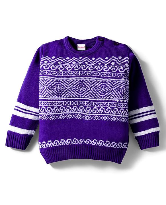 Babyhug Knit Full Sleeves Sweater Set with Fair Isle Design - Purple