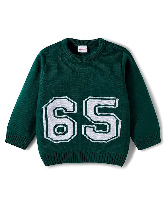 Babyhug Knitted Full Sleeves Sweater Set With Number Design - Dark Green