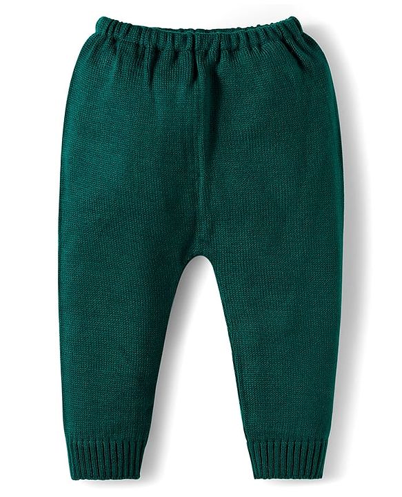 Babyhug Knitted Full Sleeves Sweater Set With Number Design - Dark Green