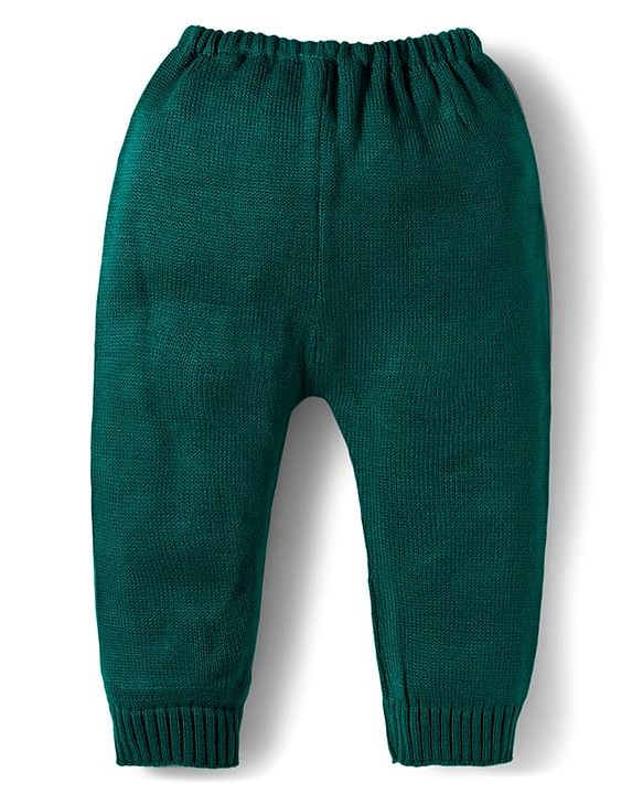 Babyhug Knitted Full Sleeves Sweater Set With Number Design - Dark Green