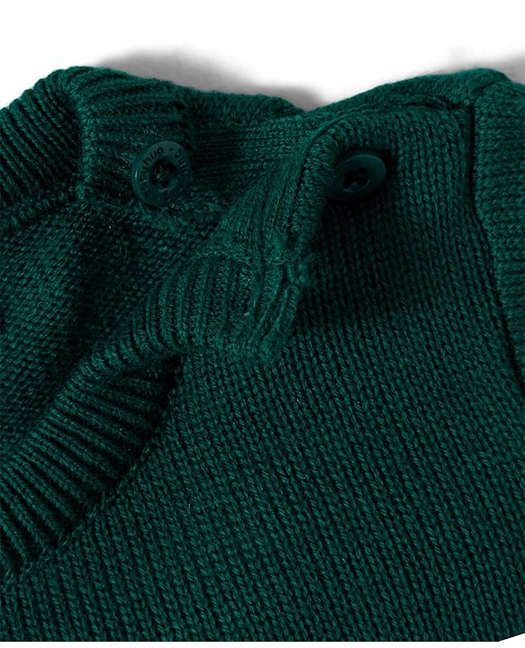 Babyhug Knitted Full Sleeves Sweater Set With Number Design - Dark Green