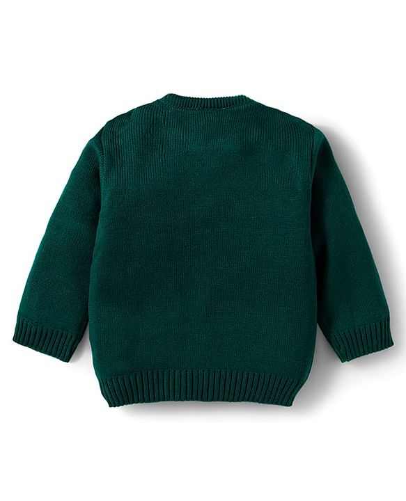 Babyhug Knitted Full Sleeves Sweater Set With Number Design - Dark Green