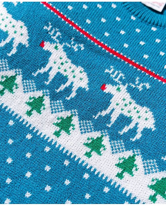 Babyhug Knit Full Sleeves Sweater Set with Christmas Fair Isle Design - Teal Blue