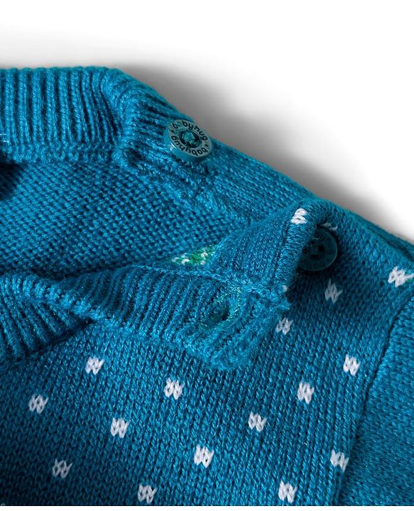 Babyhug Knit Full Sleeves Sweater Set with Christmas Fair Isle Design - Teal Blue