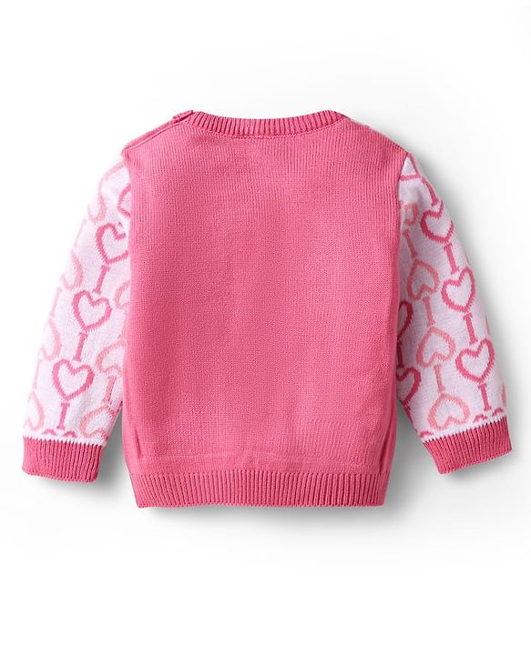 Babyhug Knitted Full Sleeves Sweater Set with Hearts Design - Dark Pink