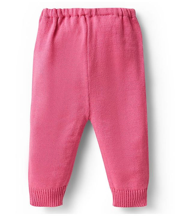 Babyhug Knitted Full Sleeves Sweater Set with Hearts Design - Dark Pink