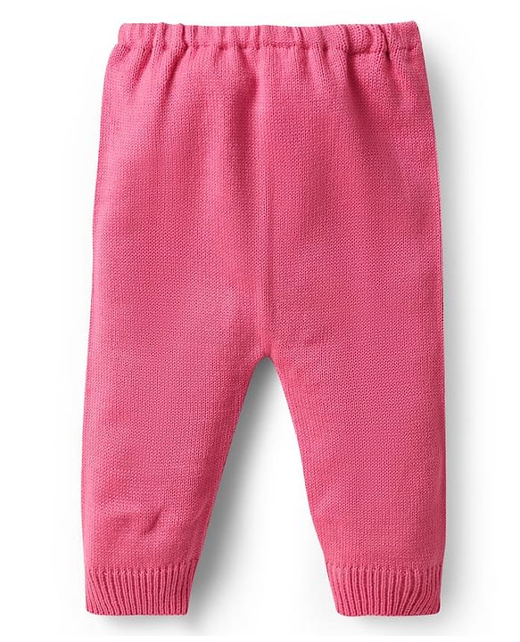 Babyhug Knitted Full Sleeves Sweater Set with Hearts Design - Dark Pink