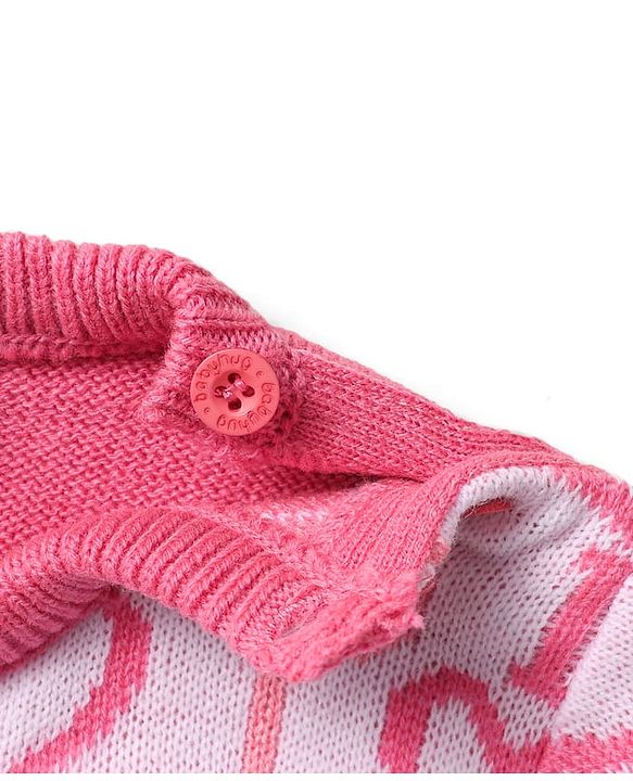 Babyhug Knitted Full Sleeves Sweater Set with Hearts Design - Dark Pink
