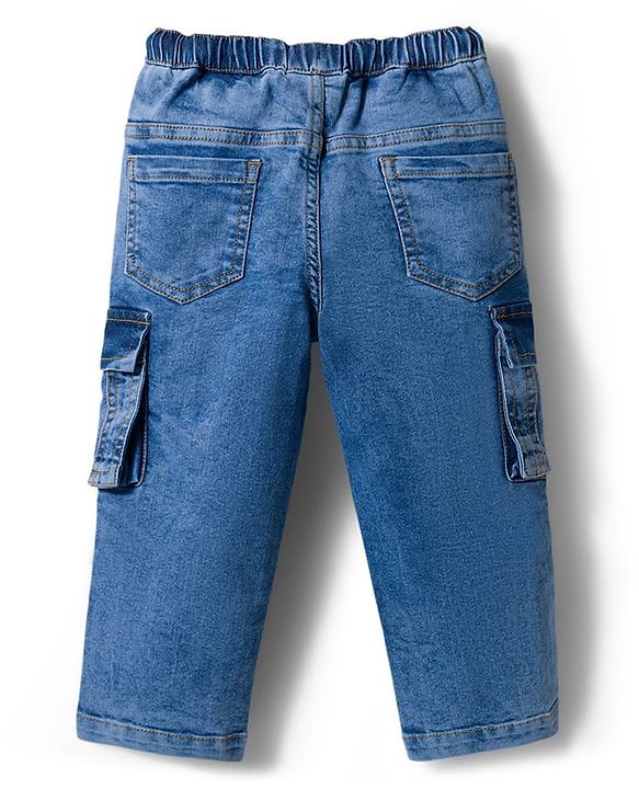 Babyhug Full Length Denim Jeans With Stretch & Text Embroidery - Blue