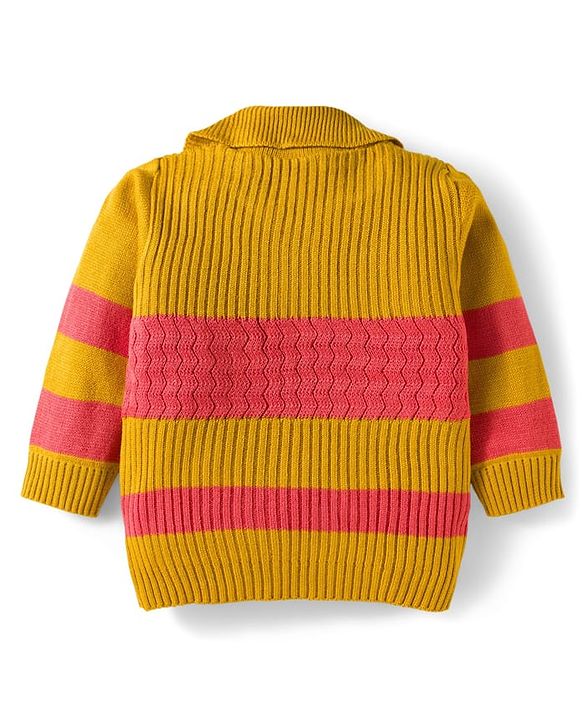 Babyhug Knitted Full Sleeves Striped Sweater Set - Mustard & Rust Orange