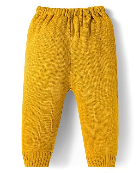 Babyhug Knitted Full Sleeves Striped Sweater Set - Mustard & Rust Orange
