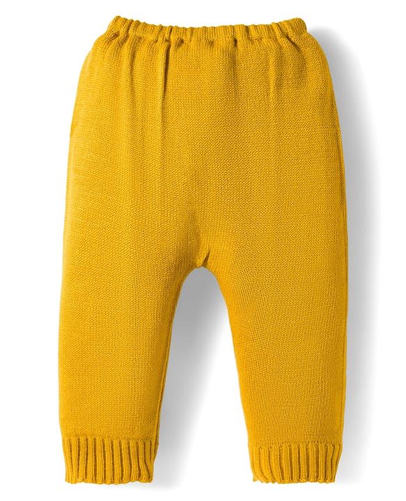 Babyhug Knitted Full Sleeves Striped Sweater Set - Mustard & Rust Orange