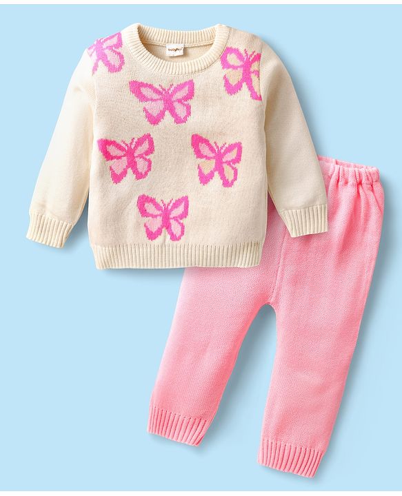 Babyhug Knit Full Sleeves Hooded Striped Sweater Set - Navy Blue main image 1