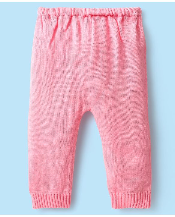 Babyhug Knitted Full Sleeves Sweater Set With Butterfly Design - White & Pink