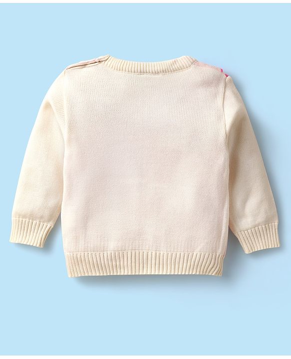 Babyhug Knitted Full Sleeves Sweater Set With Butterfly Design - White & Pink