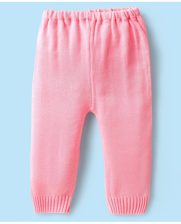 Babyhug Knitted Full Sleeves Sweater Set With Butterfly Design - White & Pink