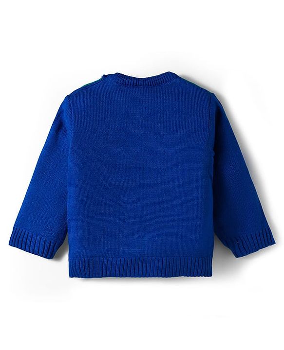 Babyhug Knitted Full Sleeves Sweater Set With Floral Design - Blue & Green