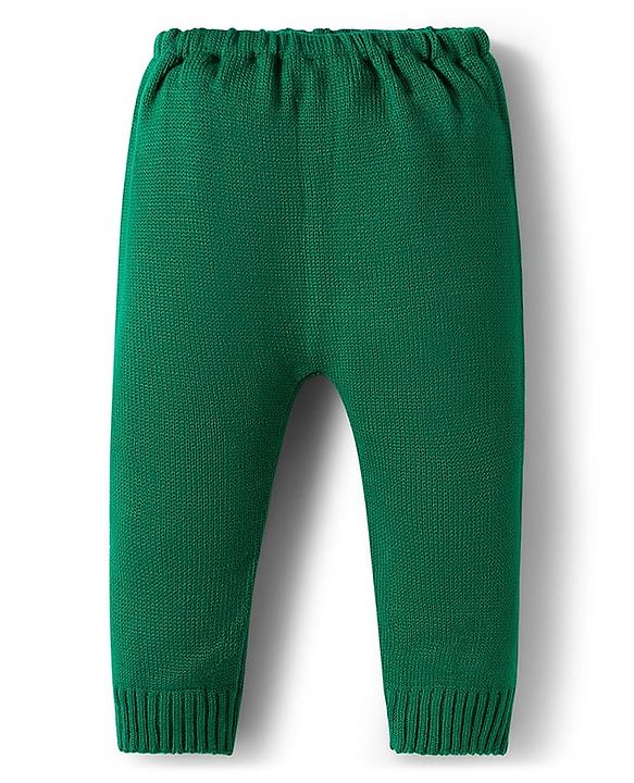 Babyhug Knitted Full Sleeves Sweater Set With Floral Design - Blue & Green