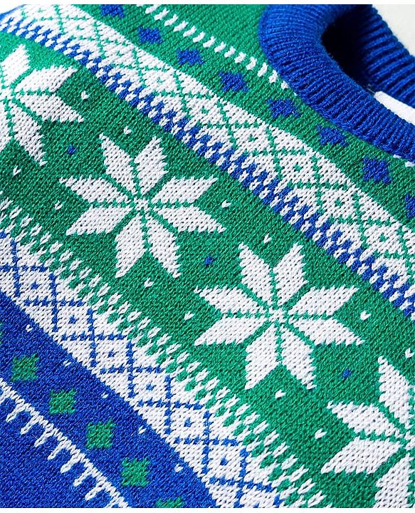 Babyhug Knitted Full Sleeves Sweater Set With Floral Design - Blue & Green