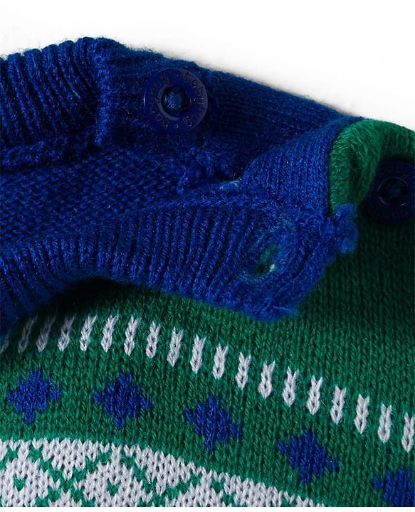 Babyhug Knitted Full Sleeves Sweater Set With Floral Design - Blue & Green