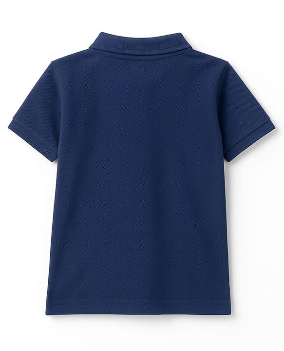 Pine Kids Cotton Knit Half Sleeves Solid Color Polo T-Shirt - Navy Blue
