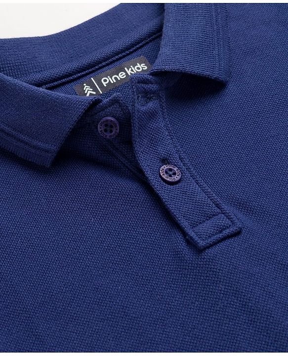 Pine Kids Cotton Knit Half Sleeves Solid Color Polo T-Shirt - Navy Blue