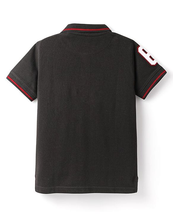 Pine Kids Cotton Knit Half Sleeves Polo T-Shirt with Number Patch - Black