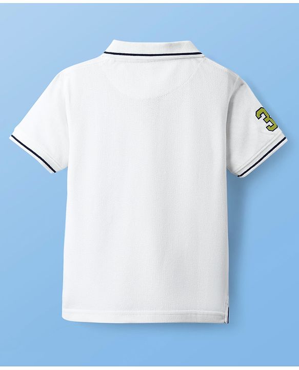 Pine Kids Cotton Knit Half Sleeves Polo T-Shirt with Number Patch - Black
