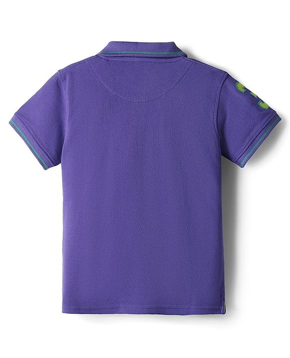 Pine Kids Cotton Knit Half Sleeves Polo T-Shirt with Number Patch - Black
