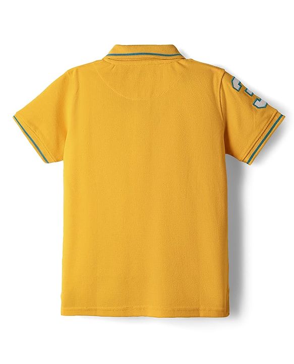 Pine Kids Cotton Knit Half Sleeves Polo T-Shirt with Number Patch - Black