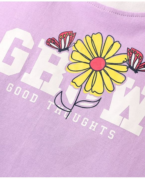 Pine Kids Cotton Knit Half Sleeves T-Shirt with Text Print - Lavender