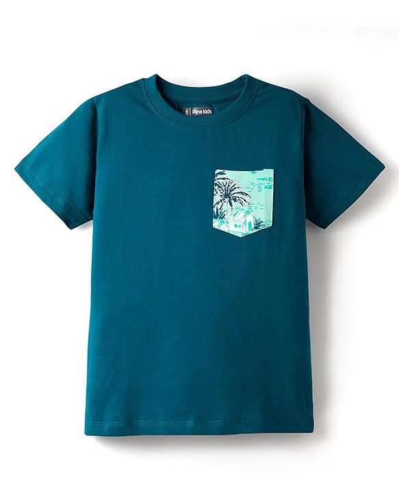 Pine Kids Single Jersey Knit Half Sleeves Night Suit With Tropical Theme Print - Teal Blue