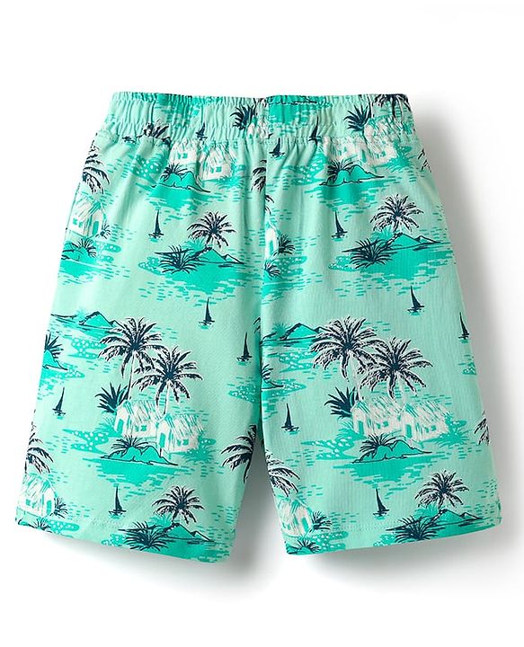 Pine Kids Single Jersey Knit Half Sleeves Night Suit With Tropical Theme Print - Teal Blue