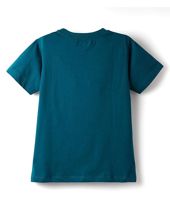 Pine Kids Single Jersey Knit Half Sleeves Night Suit With Tropical Theme Print - Teal Blue