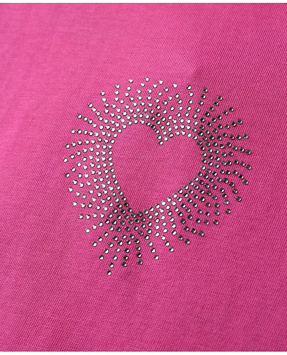 Pine Kids Cotton Knit Half Sleeves Top with Heart Design - Fuchsia