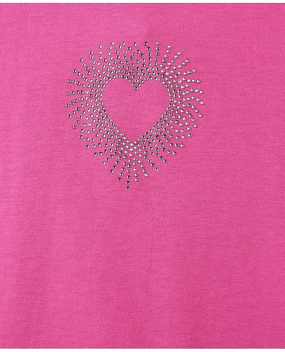 Pine Kids Cotton Knit Half Sleeves Top with Heart Design - Fuchsia