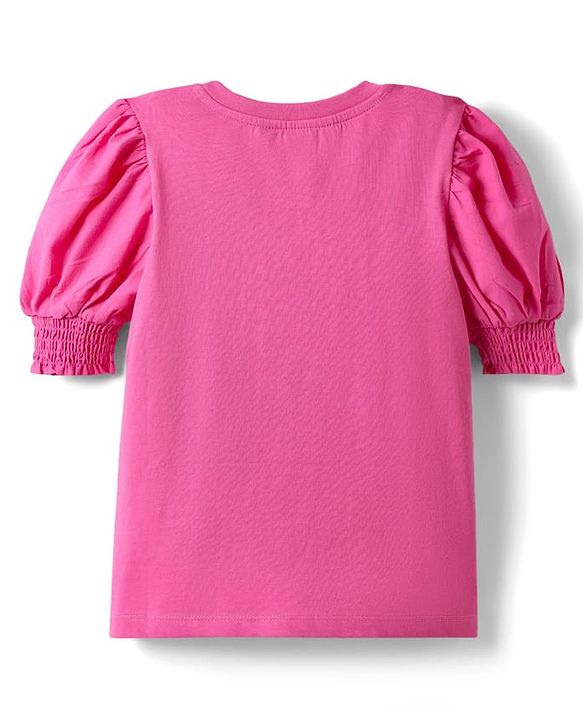 Pine Kids Cotton Knit Half Sleeves Top with Heart Design - Fuchsia