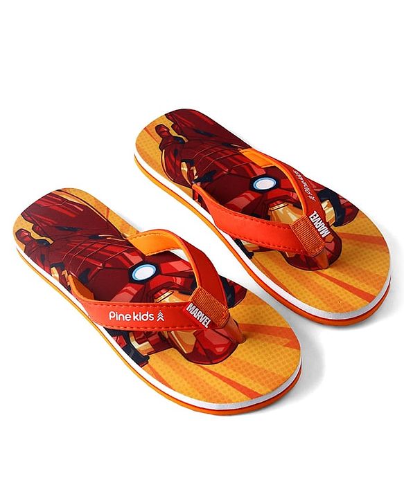 Pine Kids Marvel Slip On Flip Flops With Iron Man Print - Red